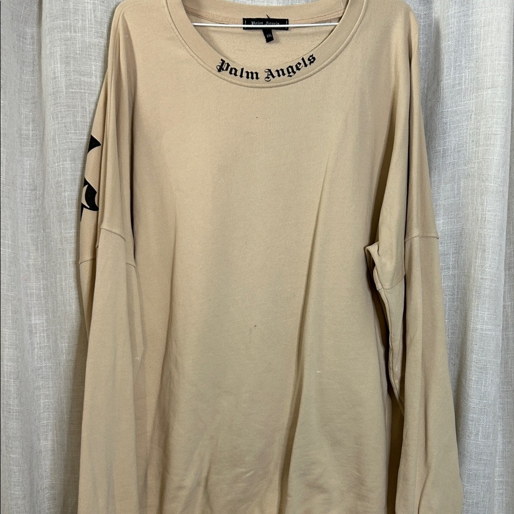 Palm Angels Tan Long Sleeve Top with Black Logo